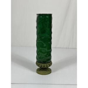 Vintage MCM Green Glass Pillar Candle Holder Christmas‎ Holiday Centerpiece 11”